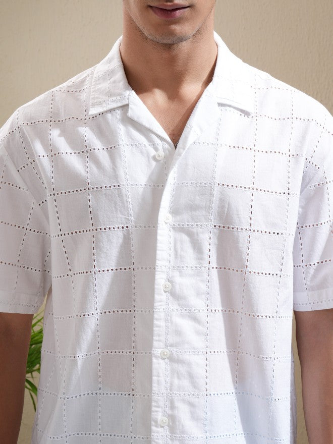 Highlander Men White Textured Relaxed Fit Casual Shirt - White - Image 5