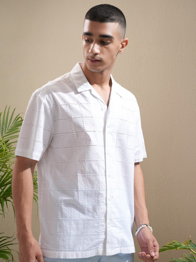 Highlander Men White Textured Relaxed Fit Casual Shirt - White - Image 6