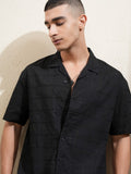 Highlander Men Black Textured Relaxed Fit Casual Shirt - Black - Image 1