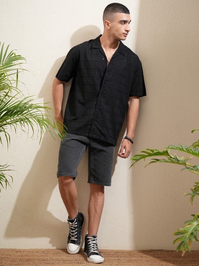 Highlander Men Black Textured Relaxed Fit Casual Shirt - Black - Image 2