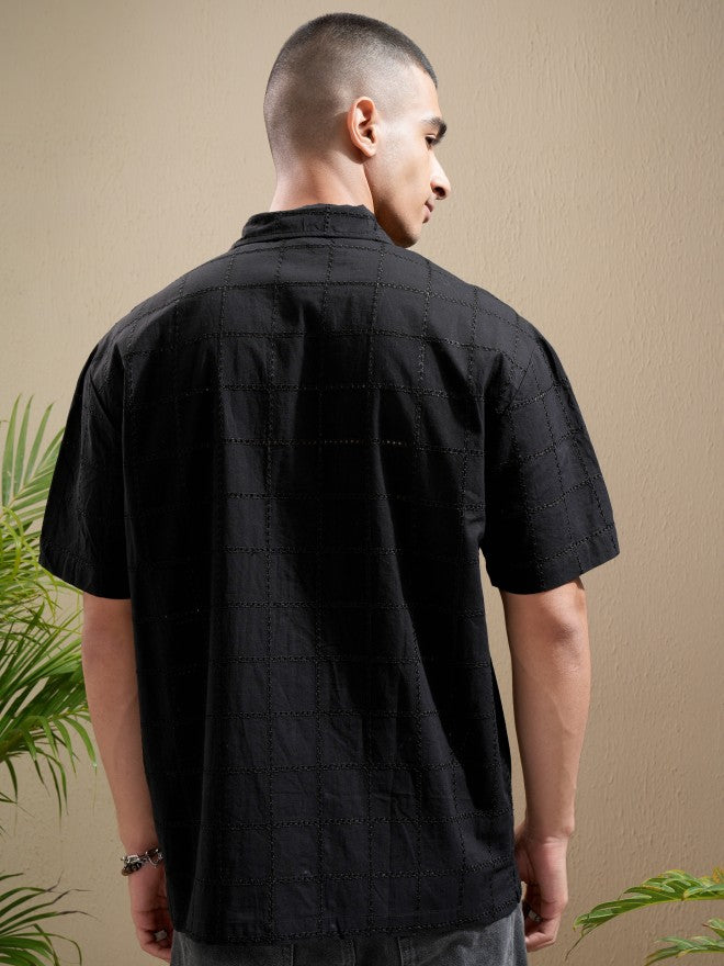 Highlander Men Black Textured Relaxed Fit Casual Shirt - Black - Image 3