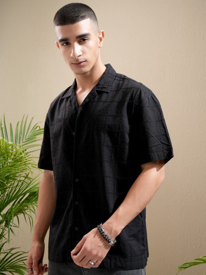 Highlander Men Black Textured Relaxed Fit Casual Shirt - Black - Image 4