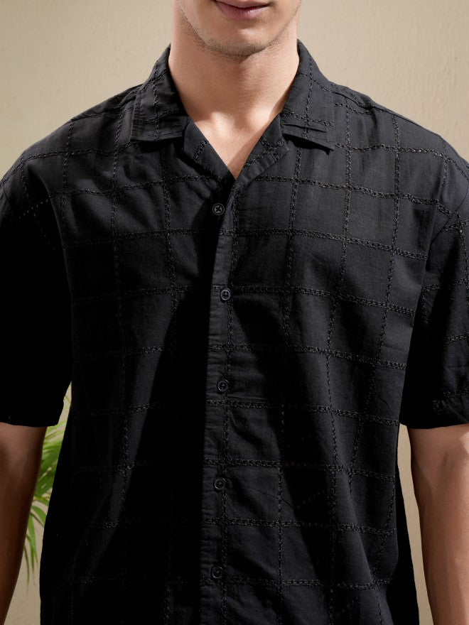 Highlander Men Black Textured Relaxed Fit Casual Shirt - Black - Image 5