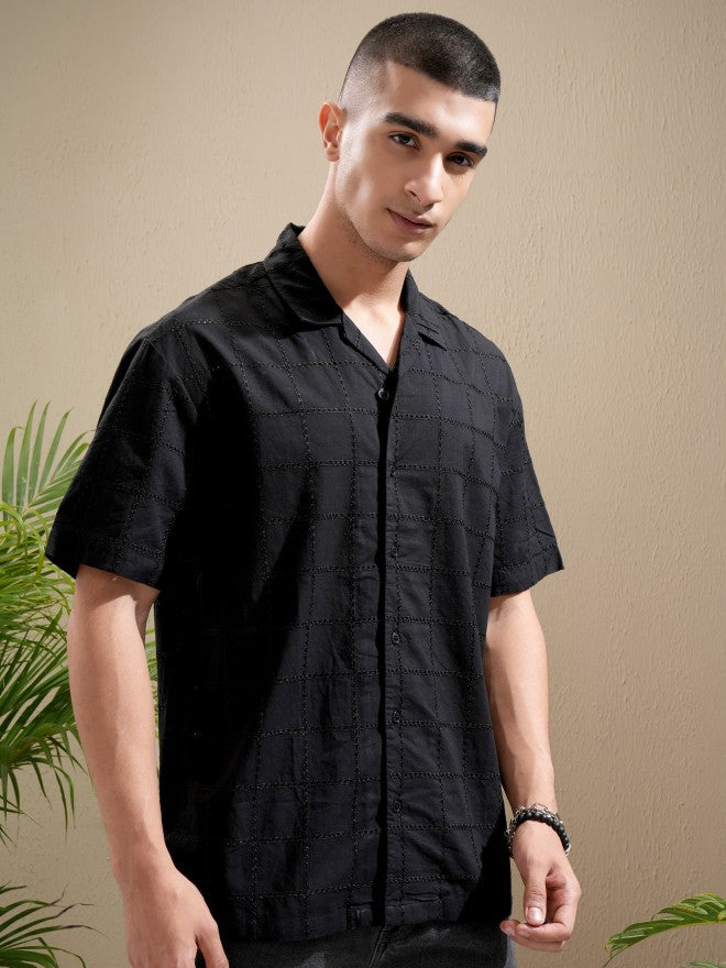 Highlander Men Black Textured Relaxed Fit Casual Shirt - Black - Image 6