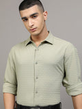 Highlander Men Green Textured Relaxed Fit Casual Shirt - Green - Image 1