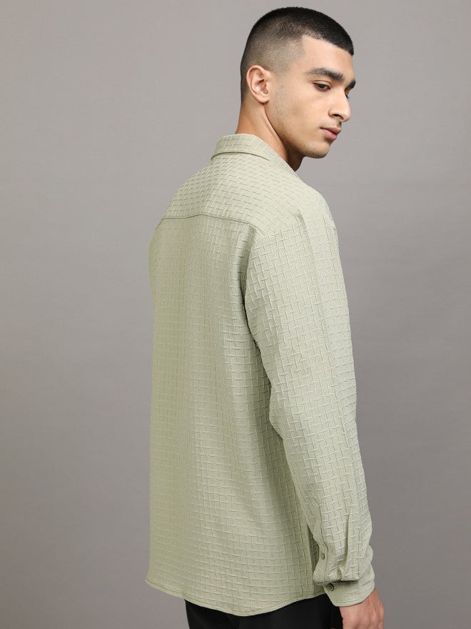 Highlander Men Green Textured Relaxed Fit Casual Shirt - Green - Image 3