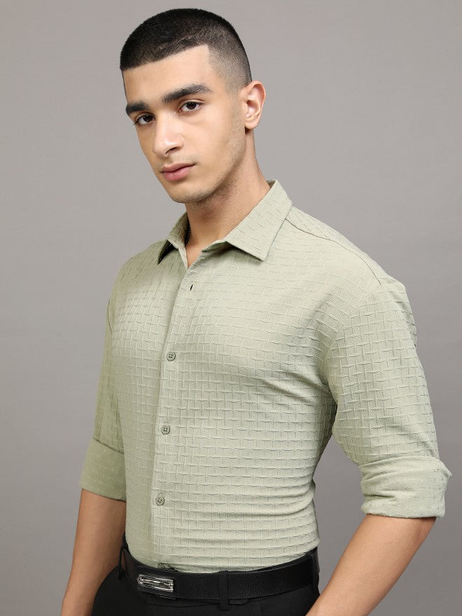 Highlander Men Green Textured Relaxed Fit Casual Shirt - Green - Image 4