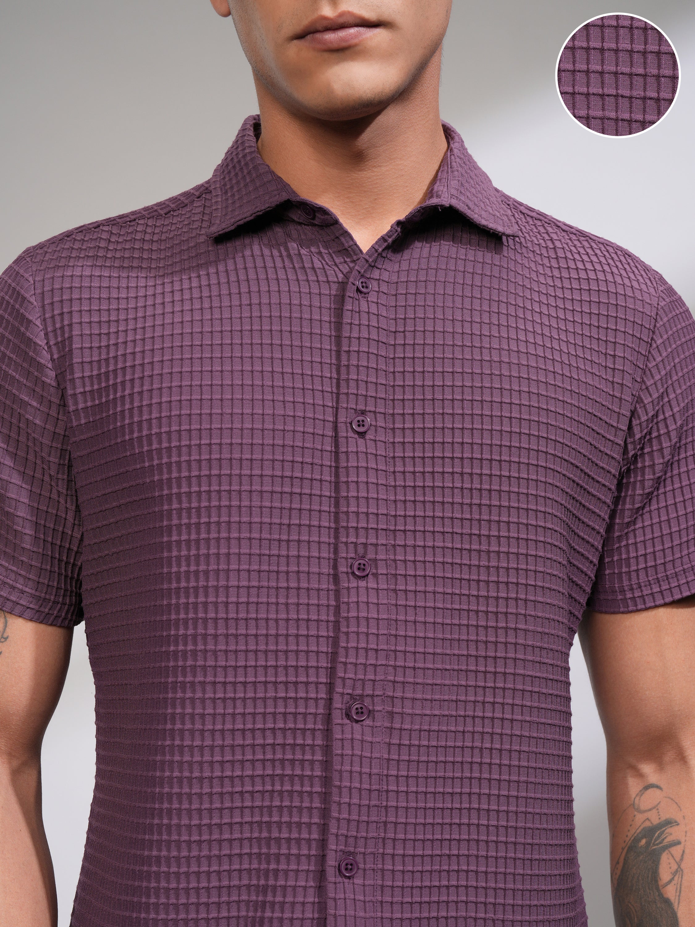 Highlander Men Purple Self Design Regular Fit Casual Shirt - Purple - Image 5