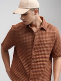 Highlander Men Rust Textured Relaxed Fit Casual Shirt - Rust - Image 1