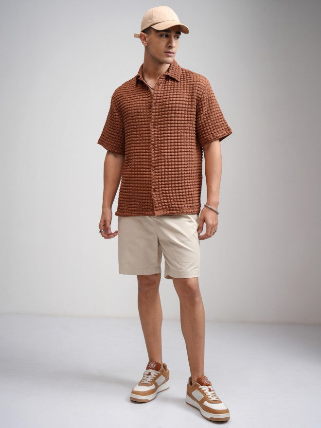 Highlander Men Rust Textured Relaxed Fit Casual Shirt - Rust - Image 2