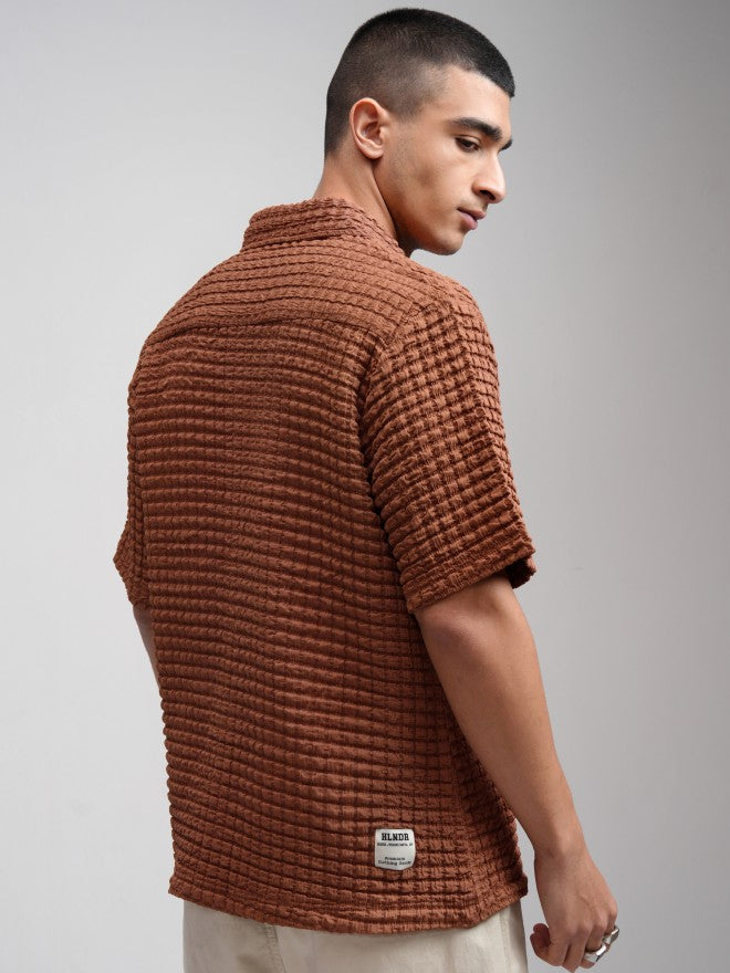 Highlander Men Rust Textured Relaxed Fit Casual Shirt - Rust - Image 3