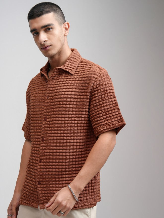 Highlander Men Rust Textured Relaxed Fit Casual Shirt - Rust - Image 4