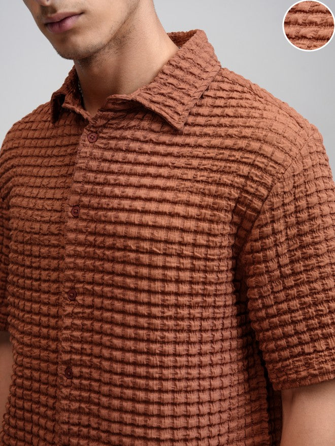 Highlander Men Rust Textured Relaxed Fit Casual Shirt - Rust - Image 5