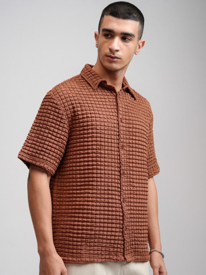 Highlander Men Rust Textured Relaxed Fit Casual Shirt - Rust - Image 6