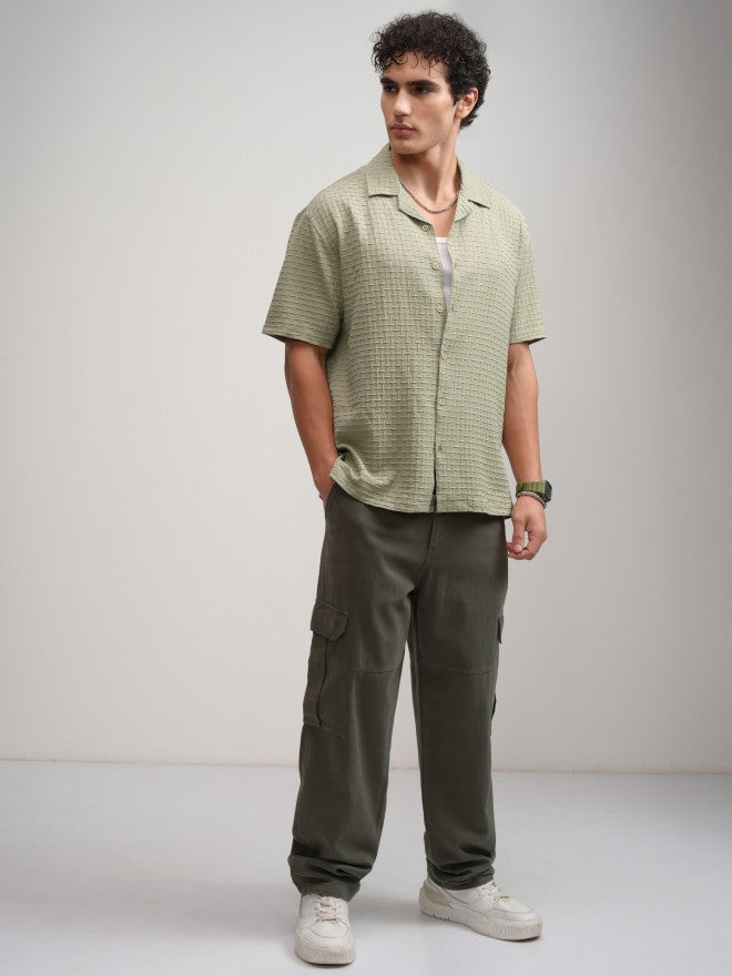 Highlander Men Green Self Design Relaxed Fit Casual Shirt - Green - Image 2