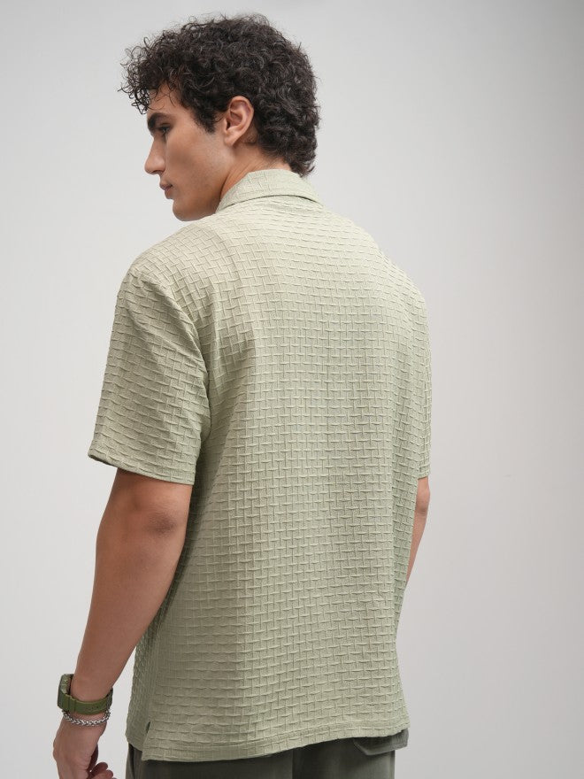 Highlander Men Green Self Design Relaxed Fit Casual Shirt - Green - Image 3