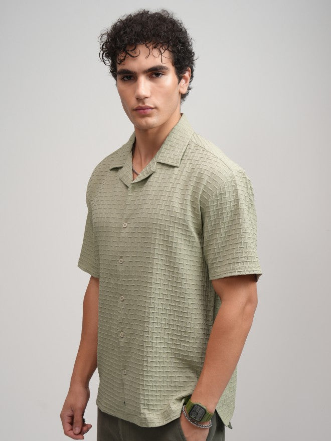 Highlander Men Green Self Design Relaxed Fit Casual Shirt - Green - Image 4