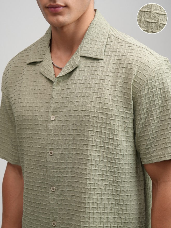 Highlander Men Green Self Design Relaxed Fit Casual Shirt - Green - Image 5