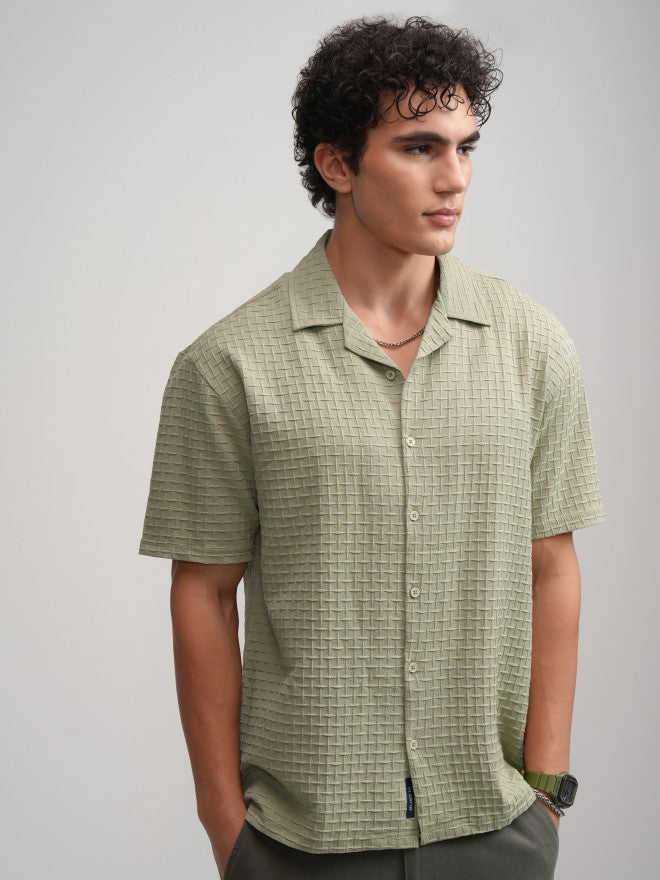 Highlander Men Green Self Design Relaxed Fit Casual Shirt - Green - Image 6