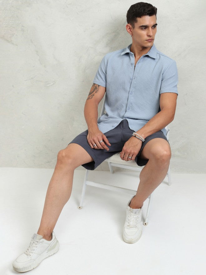 Highlander Men Blue Self Design Regular Fit Casual Shirt - Blue - Image 2