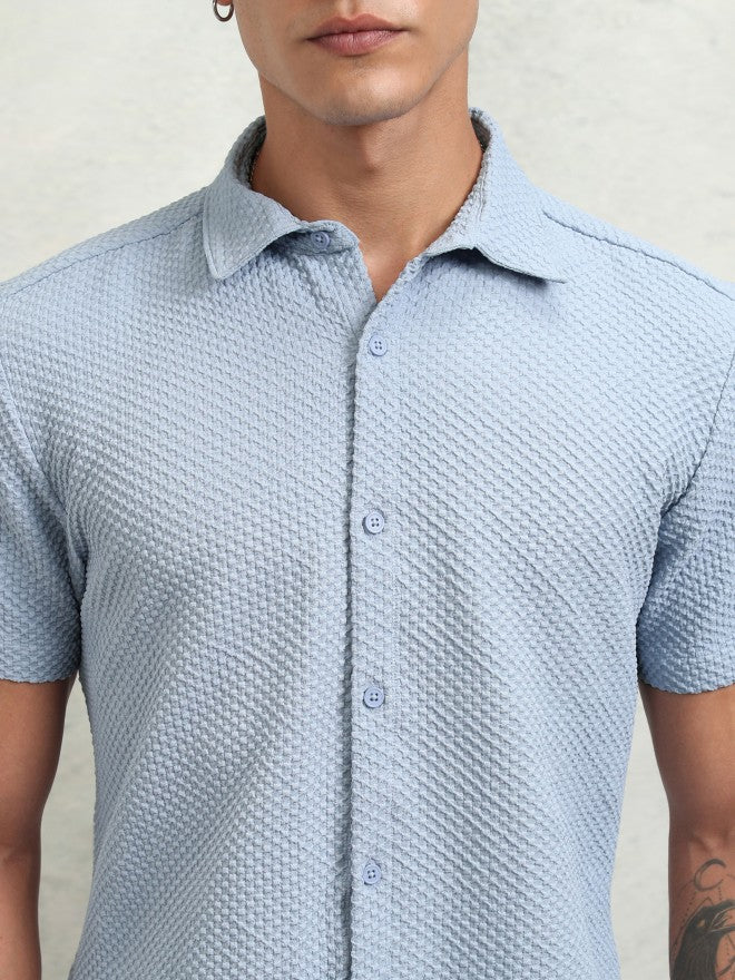 Highlander Men Blue Self Design Regular Fit Casual Shirt - Blue - Image 5