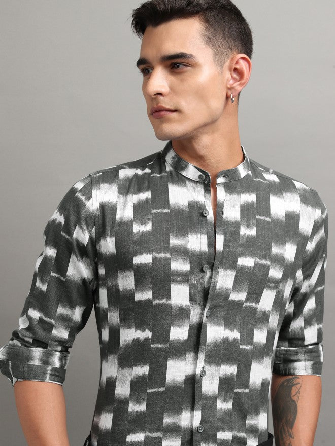 Highlander Men Grey Printed Regular Fit Casual Shirt - Grey - Image 1