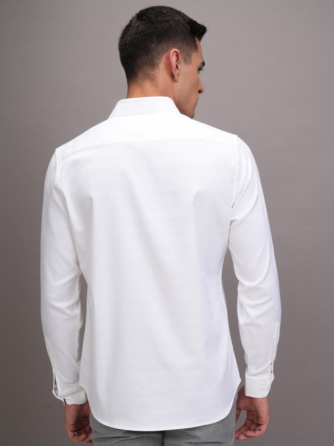 Highlander Men White Striped Slim Fit Casual Shirt - White - Image 3