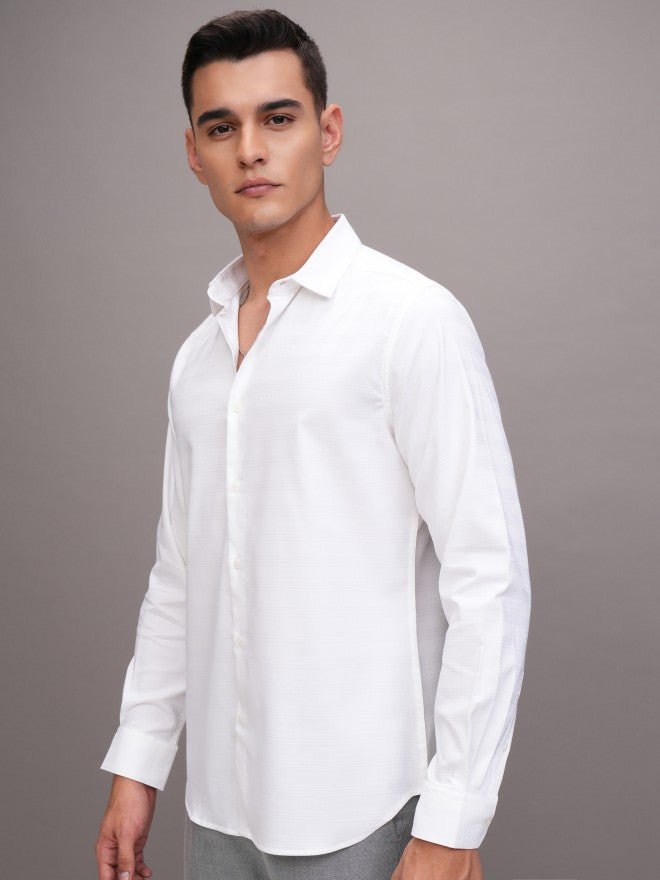 Highlander Men White Striped Slim Fit Casual Shirt - White - Image 4