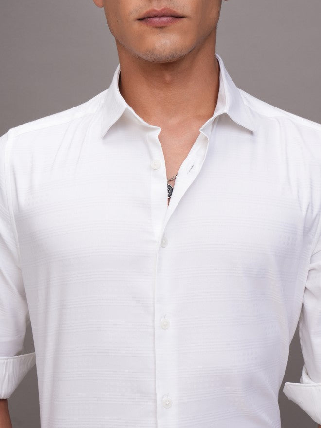 Highlander Men White Striped Slim Fit Casual Shirt - White - Image 5