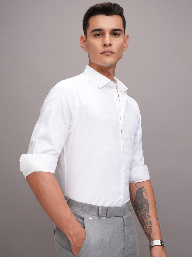 Highlander Men White Striped Slim Fit Casual Shirt - White - Image 6
