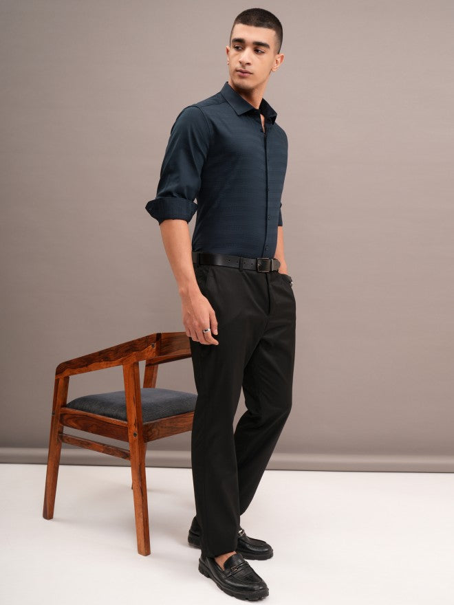 Highlander Men Navy Blue Striped Slim Fit Casual Shirt - Navy Blue - Image 2