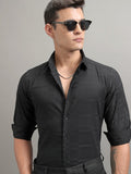 Highlander Men Black Textured Slim Fit Casual Shirt - Black - Image 1