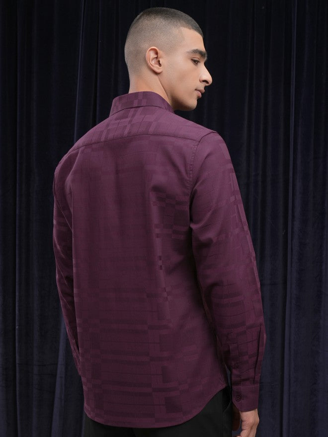 Highlander Men Burgundy Striped Slim Fit Casual Shirt - Green - Image 3