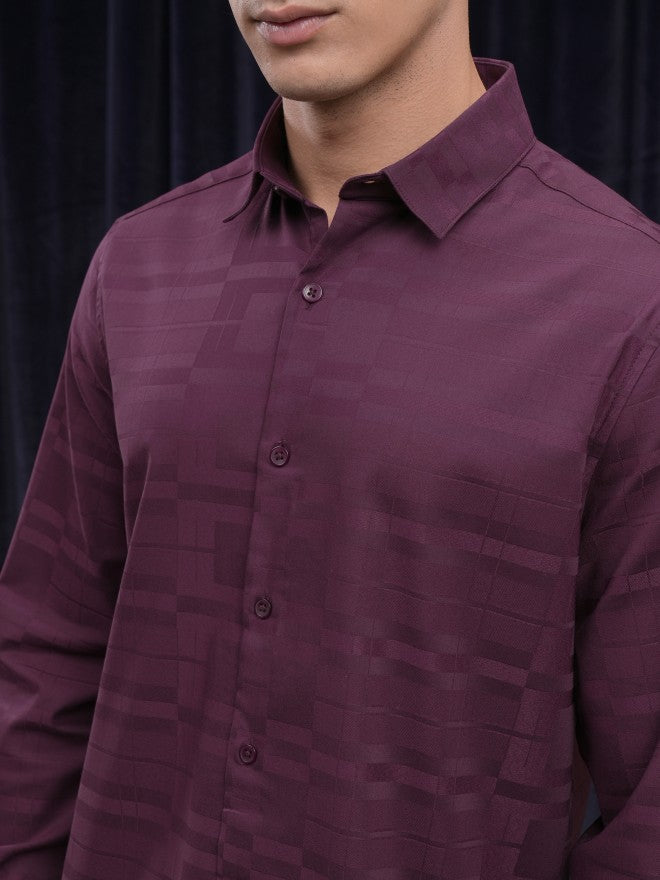 Highlander Men Burgundy Striped Slim Fit Casual Shirt - Green - Image 5
