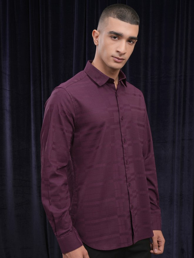 Highlander Men Burgundy Striped Slim Fit Casual Shirt - Green - Image 6