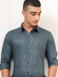 Highlander Men Teal Textured Slim Fit Casual Shirt - Teal - Image 1