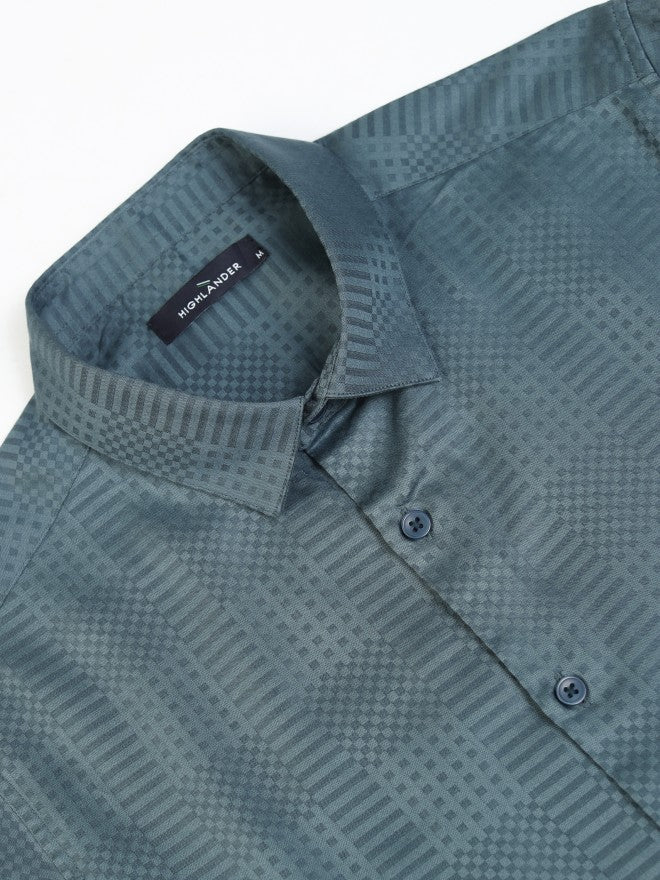 Highlander Men Teal Textured Slim Fit Casual Shirt - Teal - Image 7