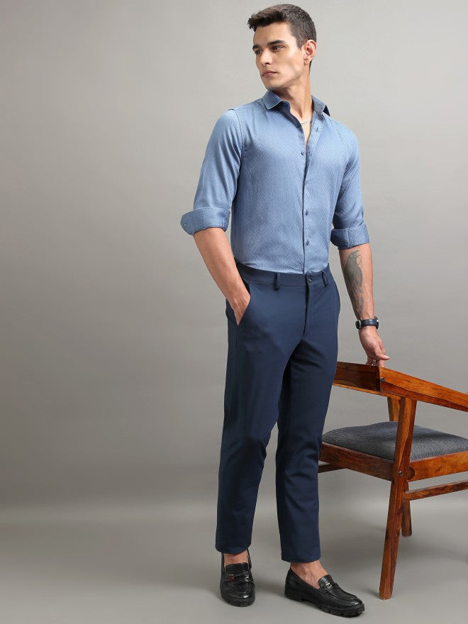 Highlander Men Blue Textured Slim Fit Casual Shirt - Blue - Image 2