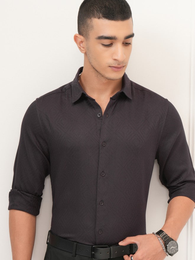 Highlander Men Purple Textured Slim Fit Casual Shirt - Purple - Image 1