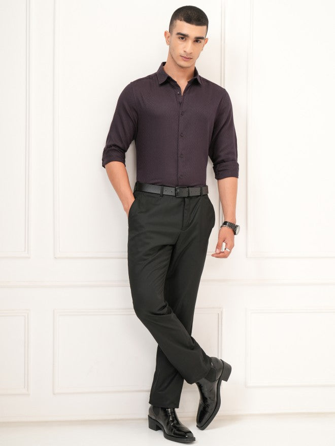 Highlander Men Purple Textured Slim Fit Casual Shirt - Purple - Image 2