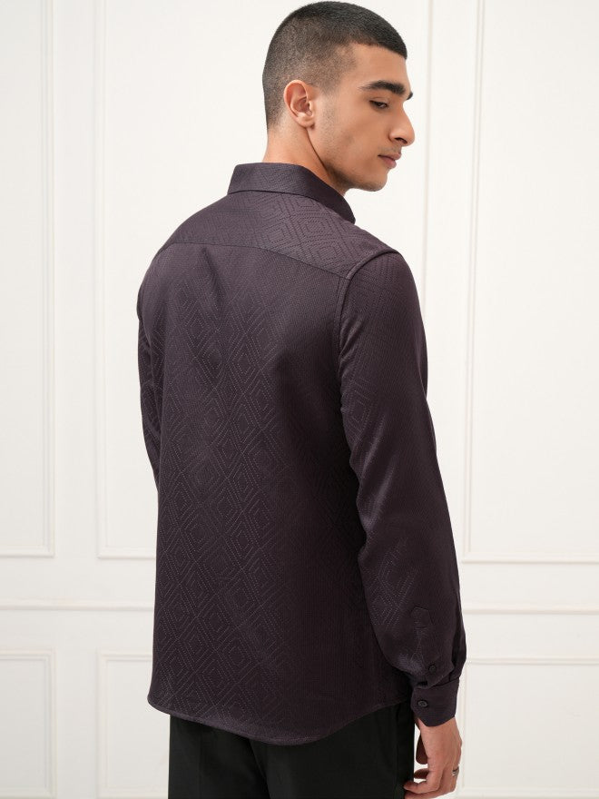 Highlander Men Purple Textured Slim Fit Casual Shirt - Purple - Image 3