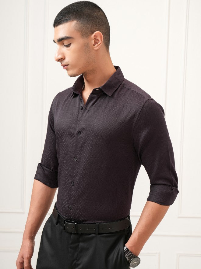 Highlander Men Purple Textured Slim Fit Casual Shirt - Purple - Image 4
