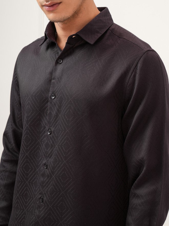 Highlander Men Purple Textured Slim Fit Casual Shirt - Purple - Image 5