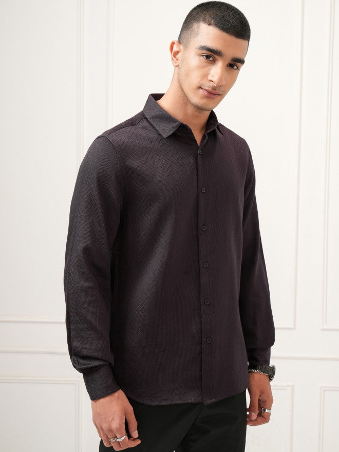 Highlander Men Purple Textured Slim Fit Casual Shirt - Purple - Image 6