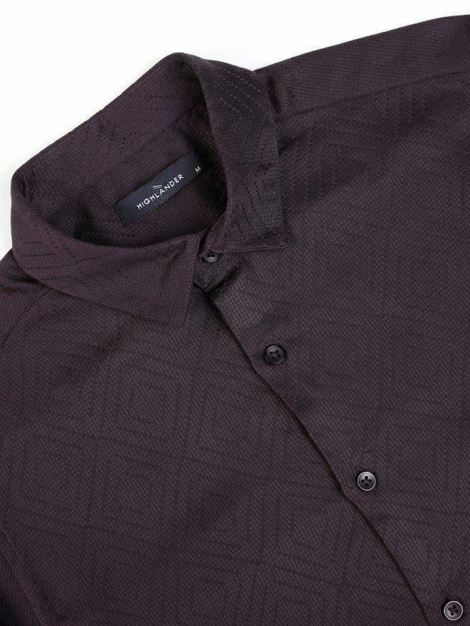 Highlander Men Purple Textured Slim Fit Casual Shirt - Purple - Image 7