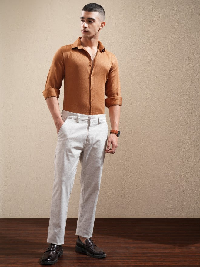 Highlander Men Brown Textured Slim Fit Casual Shirt - Brown - Image 2