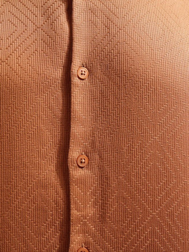 Highlander Men Brown Textured Slim Fit Casual Shirt - Brown - Image 7
