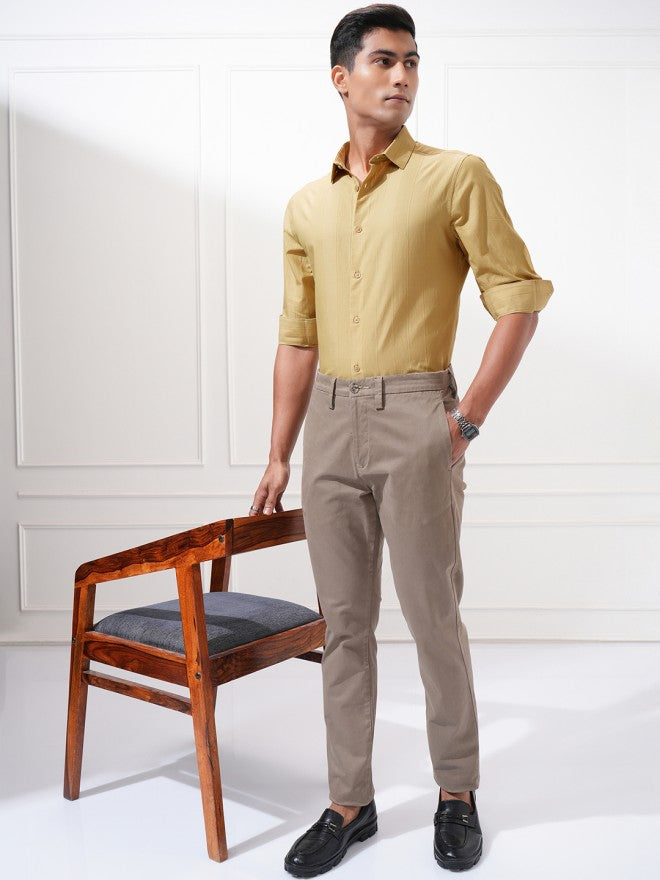 Highlander Men Mustard Striped Slim Fit Casual Shirt - Mustard - Image 2