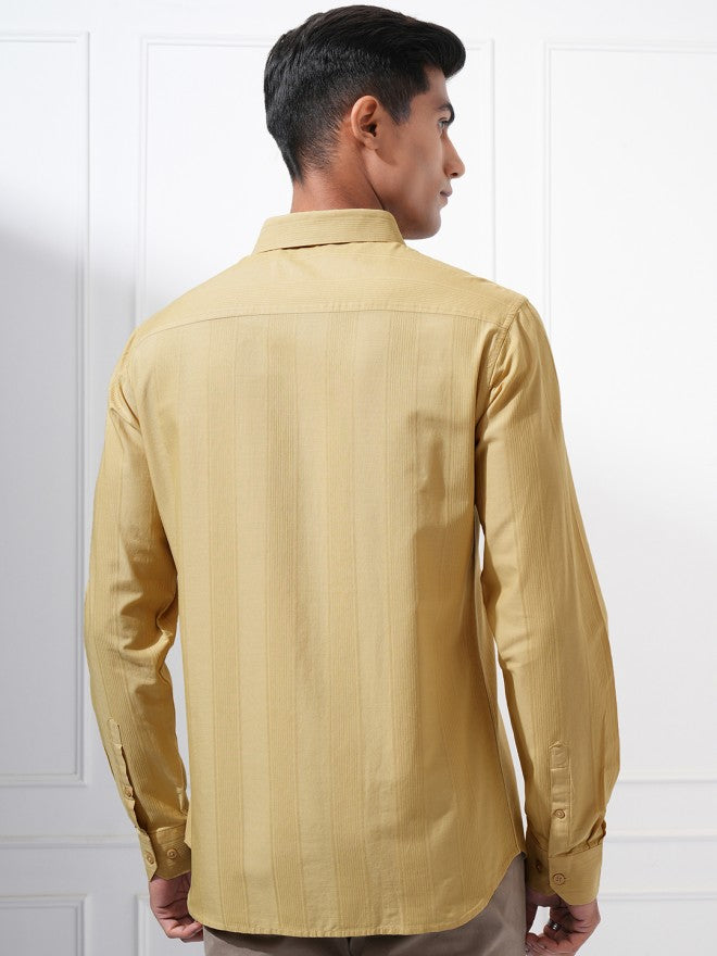 Highlander Men Mustard Striped Slim Fit Casual Shirt - Mustard - Image 3