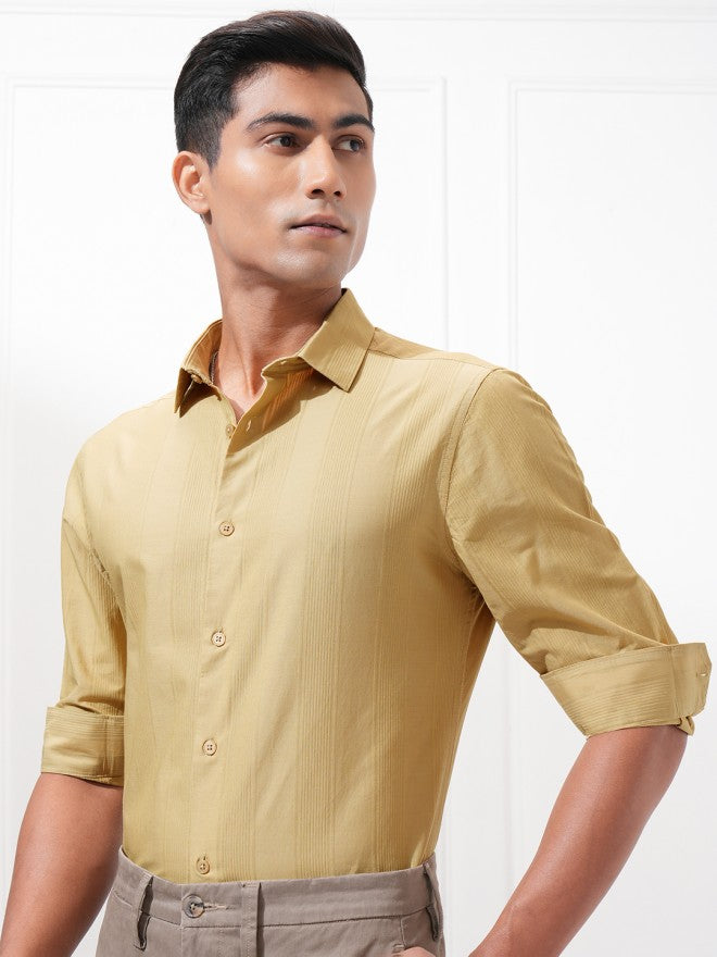 Highlander Men Mustard Striped Slim Fit Casual Shirt - Mustard - Image 4